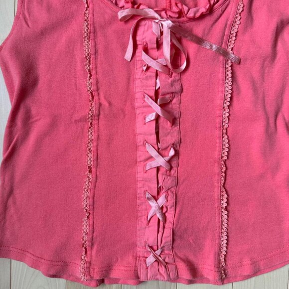 Vintage Barbie Pink Corset Style Top – Ruffle Sleeves & Ribbon Detail - Picture 4 of 8
